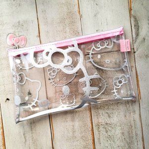 Hello Kitty pink silver cosmetic makeup bag bundle